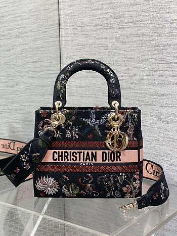 Dior Lady D-Lite canvas bag black 24x11x20cm