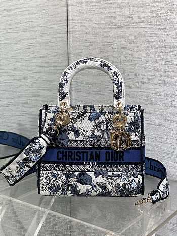 Dior Lady D-Lite Toile de Jouy blue flower 24x11x20cm