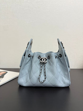 Chanel Mini 25 Handbag Blue Caviar Silver 22x20x12.5cm