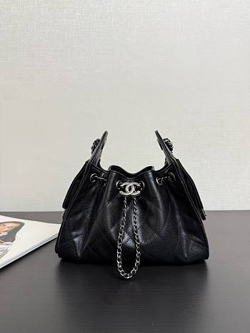 Chanel Mini 25 Handbag Black Caviar Silver 22x20x12.5cm