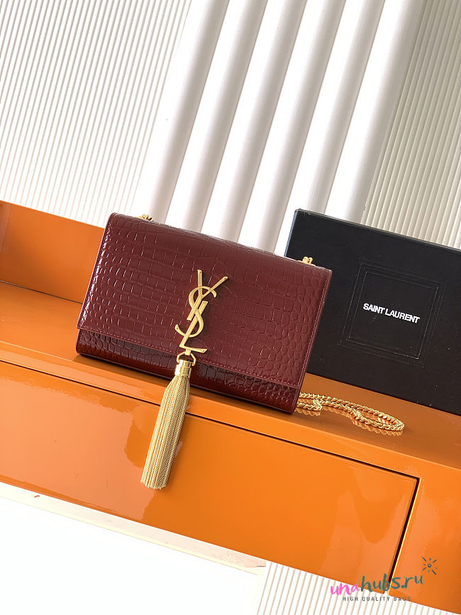 YSL Kate Bag Red Crocodile Gold 20x12x5cm - 1