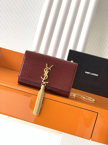 YSL Kate Bag Red Crocodile Gold 20x12x5cm