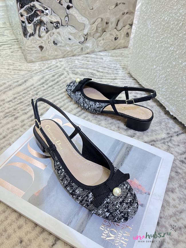 Dior Ballet Slingback Pump Black Tweed with White 3cm - 1