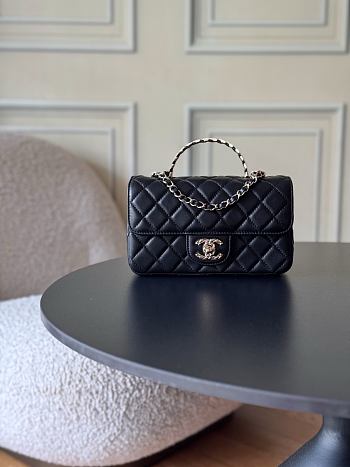 Chanel Flap Bag Handle Black Lambskin 20x14x7cm