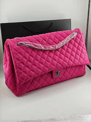 Chanel Maxi Flap Bag XXL Caviar Pink Silver 46x27x13cm