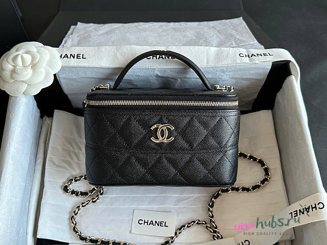 Chanel Vanity Case Handle Black Caviar 17x9.5x8cm - 1