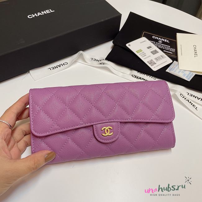 Chanel Wallet Purple Caviar Gold 19cm - 1