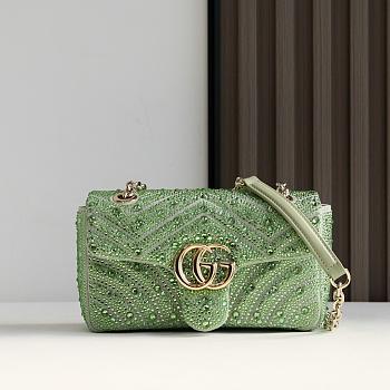 Gucci Marmont crystals small shoulder bag green 22x12.5x6cm