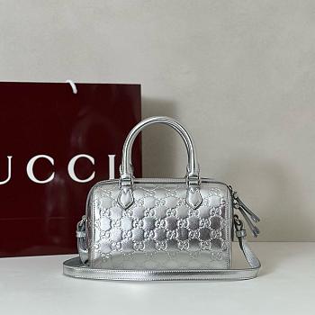 Gucci Emblem small boston bag in silver 20.5x14x11.5cm