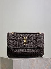 YSL Niki Medium Raffia Shoulder Bag Dark Brown 28x20.5x8.5cm - 1