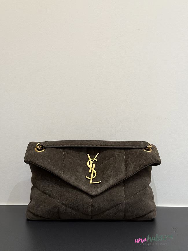 YSL Mini PUFFER suede dark brown-grey 23cm - 1