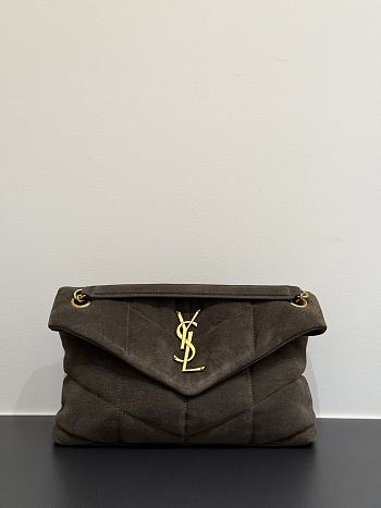 YSL Mini PUFFER suede dark brown-grey 23cm