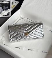 Chanel Pouch Bag Silver Lambskin 25x13x6.5cm - 1