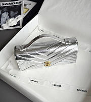 Chanel Pouch Bag Silver Lambskin 25x13x6.5cm - 4