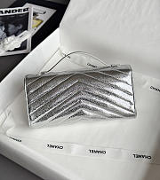Chanel Pouch Bag Silver Lambskin 25x13x6.5cm - 3