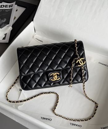 Chanel Flap Bag Black Lambskin Logo 23.5x14.5x7cm