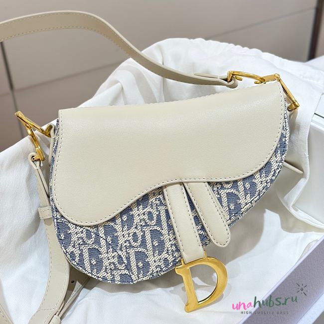 Dior Mini Saddle White Blue 20x14x6cm - 1
