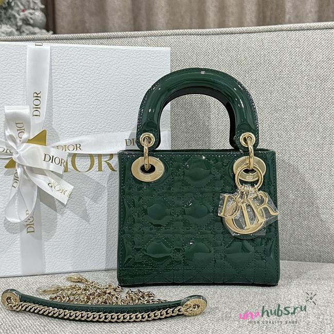 Dior Mini Lady Bag Green Patent 17x15x7cm - 1