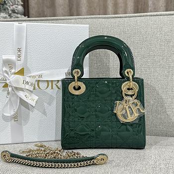 Dior Mini Lady Bag Green Patent 17x15x7cm