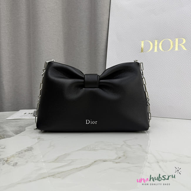 Dior Small Bow Bag Black Lambskin Silver 26x16x10cm - 1