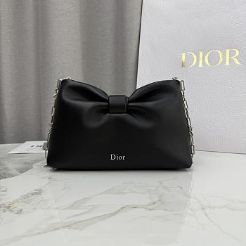 Dior Small Bow Bag Black Lambskin Silver 26x16x10cm