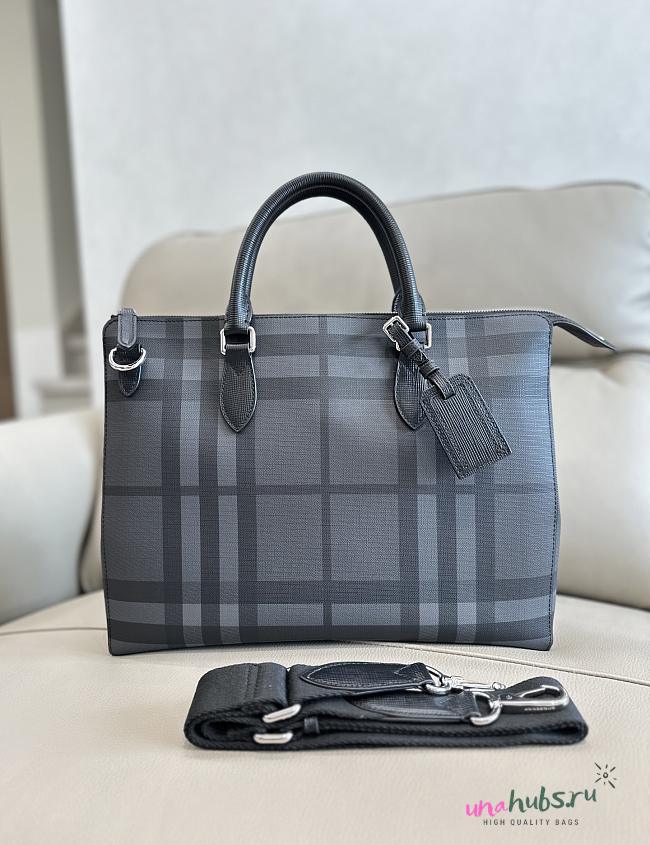 Burberry Black/Smoke Check Coated Canvas Laptop Bag 37x9x27cm - 1