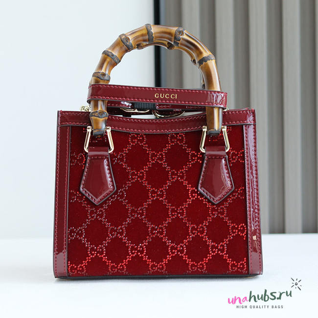 Gucci Diana Crystals Small Tote Bag Red Velvet 20x16x10cm - 1
