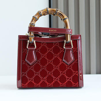 Gucci Diana Crystals Small Tote Bag Red Velvet 20x16x10cm