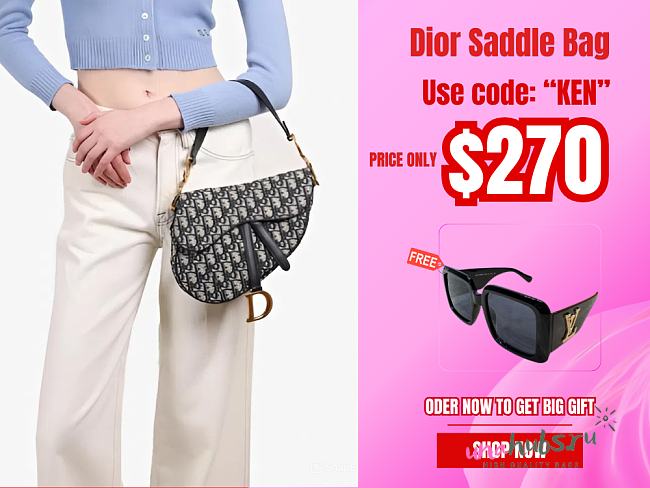 Dior Saddle monoram grained calfskin with strap bag 24cm - 1