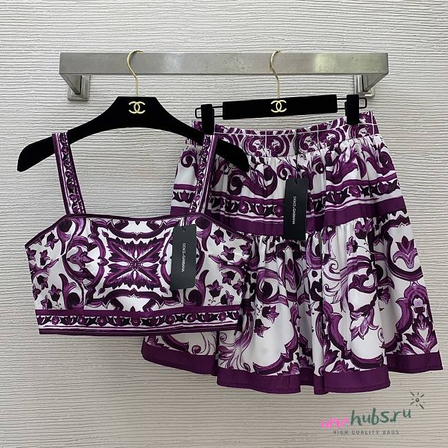 DG Printed gathered cotton-poplin mini skirt - 1