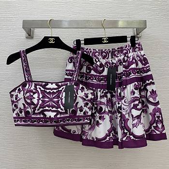 DG Printed gathered cotton-poplin mini skirt