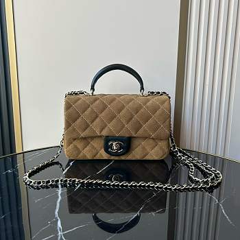 Chanel Top Handle Brown Black Suede 20x12x7cm