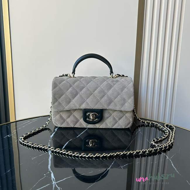 Chanel Top Handle Grey Black Suede 20x12x7cm - 1