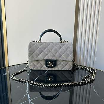 Chanel Top Handle Grey Black Suede 20x12x7cm