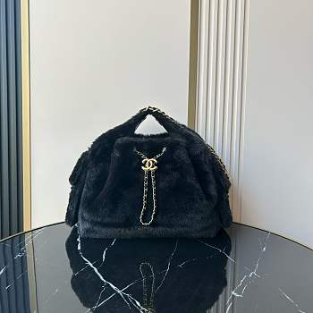 Chanel 25 Handbag Black Fur 30x26x14cm