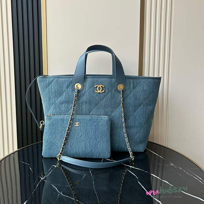 Chanel shopping Tote Bag Denim Blue 45x28x17cm - 1