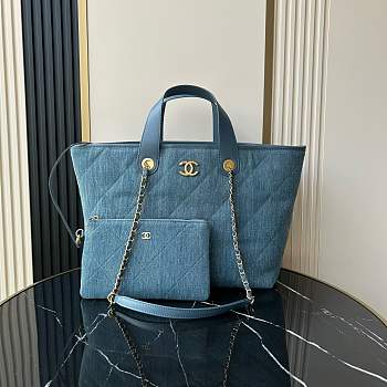 Chanel shopping Tote Bag Denim Blue 45x28x17cm