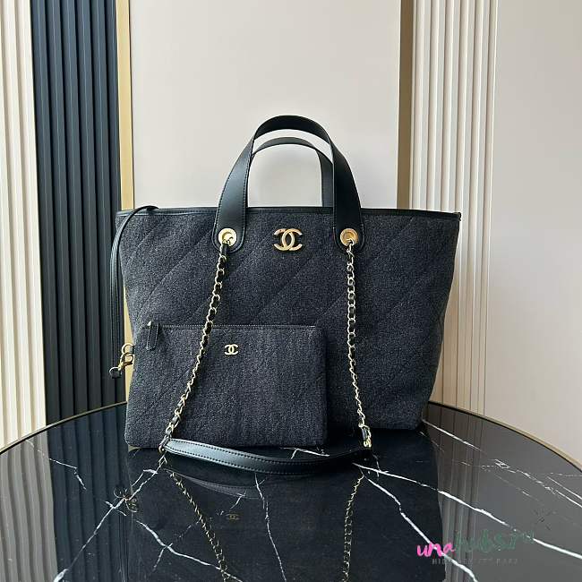 Chanel shopping Tote Bag Denim Black 45x28x17cm - 1