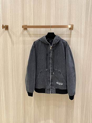 Dior CD Box Hooded Blouson Jacket Gray Cotton Twill