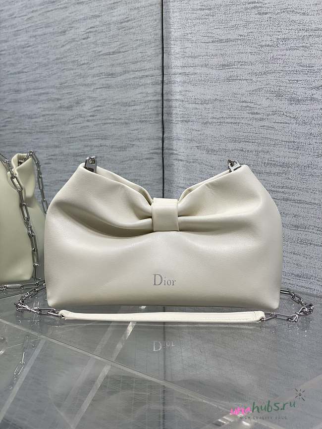 Dior Small Bow Bag White Lambskin Silver 26x16x10cm - 1
