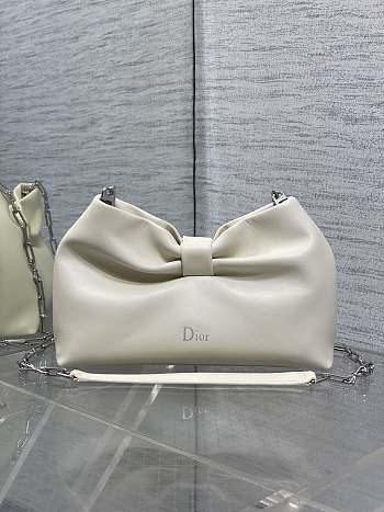 Dior Small Bow Bag White Lambskin Silver 26x16x10cm