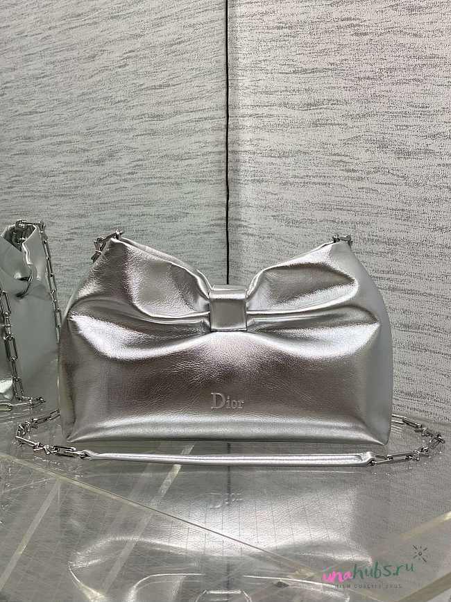 Dior Small Bow Bag Lambskin Silver 26x16x10cm - 1