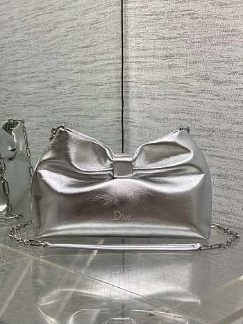 Dior Small Bow Bag Lambskin Silver 26x16x10cm