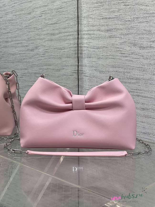 Dior Small Bow Bag Pink Lambskin Silver 26x16x10cm - 1
