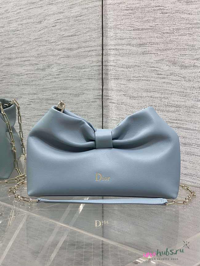 Dior Small Bow Bag Blue Lambskin Silver 26x16x10cm - 1