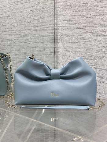 Dior Small Bow Bag Blue Lambskin Silver 26x16x10cm