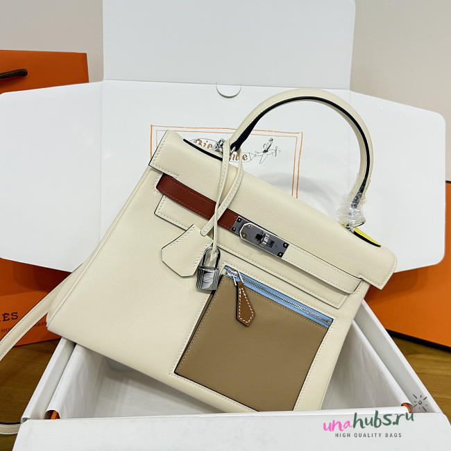 Hermes kelly Colrmatic Swift Silver White 25cm - 1