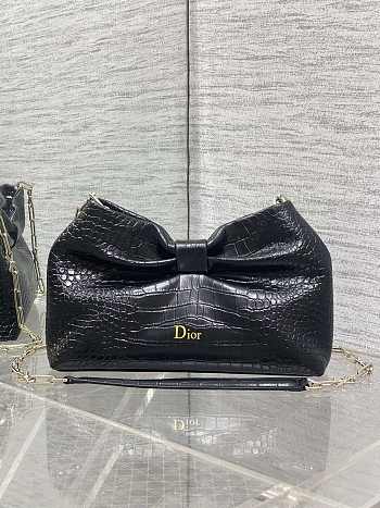 Dior Small Bow Bag Black Crocodile 26x16x10cm