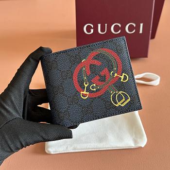Gucci bi-fold wallet with print in dark blue 11x9cm
