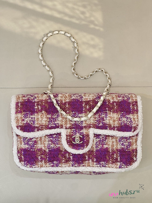 Chanel Flap Bag Tweed Purple 25cm - 1
